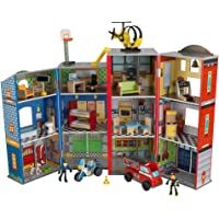 KidKraft- Juguetes de madera Everyday Heroes- para niños- con camión de bomberos- moto de policía- helicóptero y figuras…